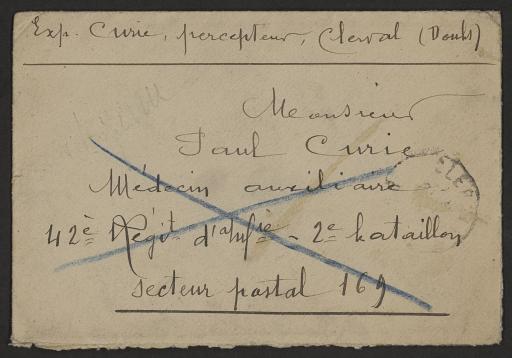 Lettres des parents de Paul Curie à leur fils, 12 avril 1917-29 janvier 1918 (8 lettres).